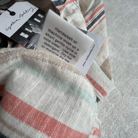 Cynthia Ashby Baggie Stripe Linen Pants Coral Size 1 Elastic Waist Relaxed New - Picture 6 of 11